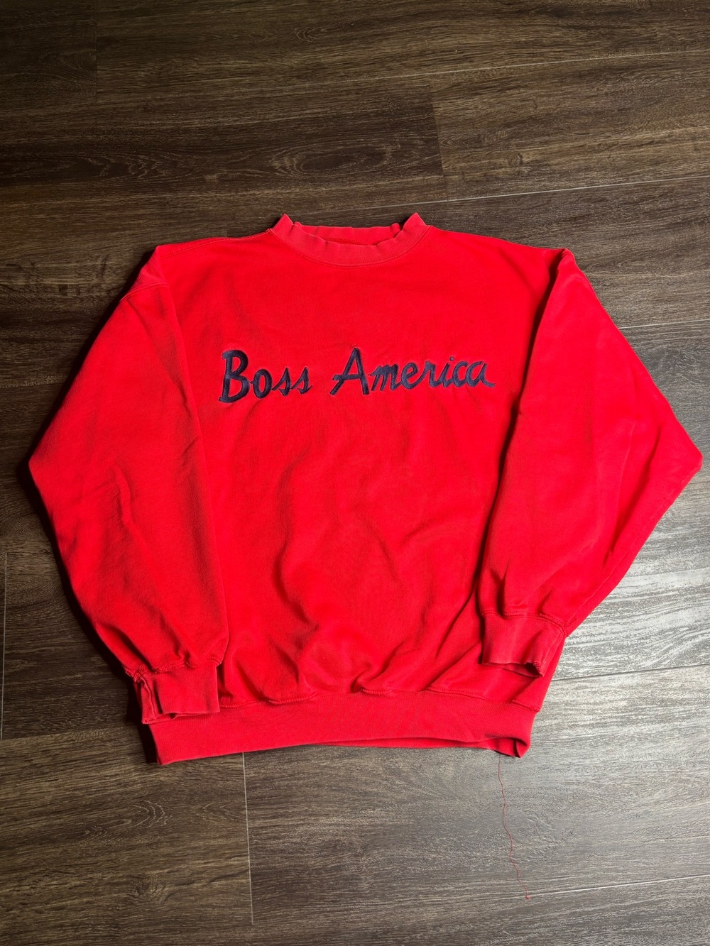 Vintage Boss America by Brookhurst Red Sweatshirt Embroidered Spellout Mens Sz L